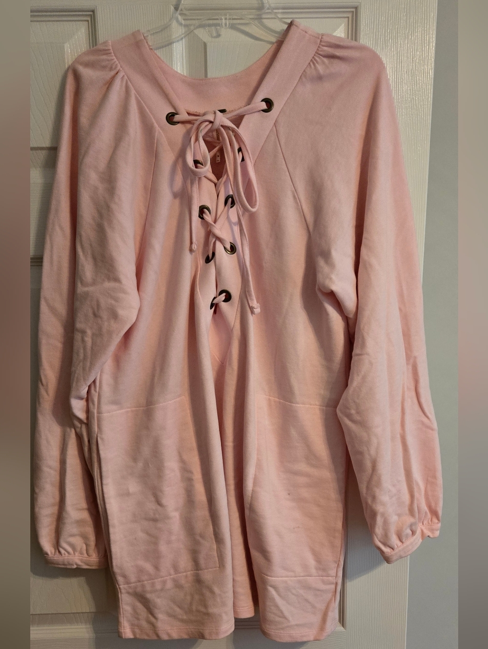 Light Pink Lace-Up Oversized  Sweatshirt
